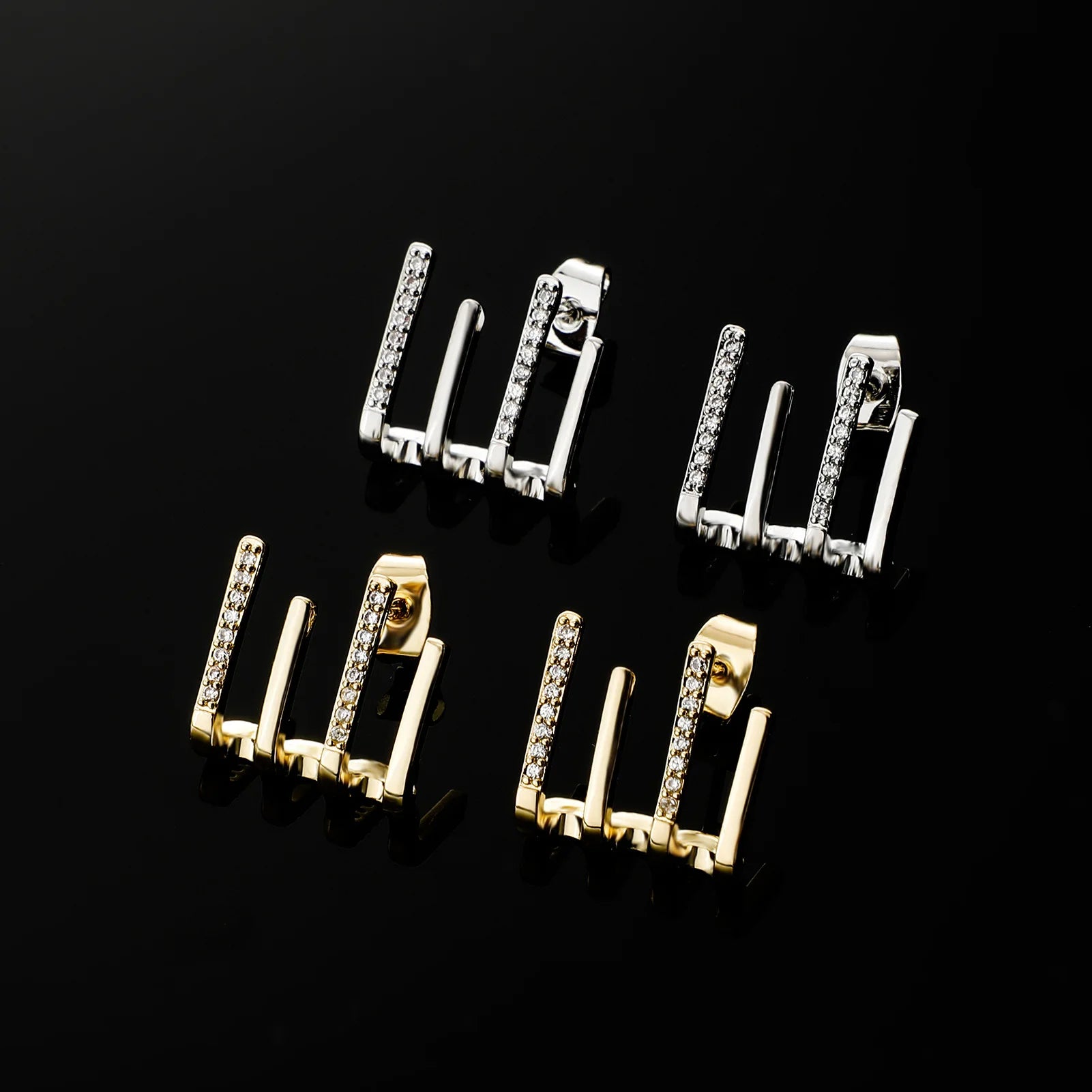Ice Stone Hip Hop Iced Out Diamond Gold Plated CZ Earrings