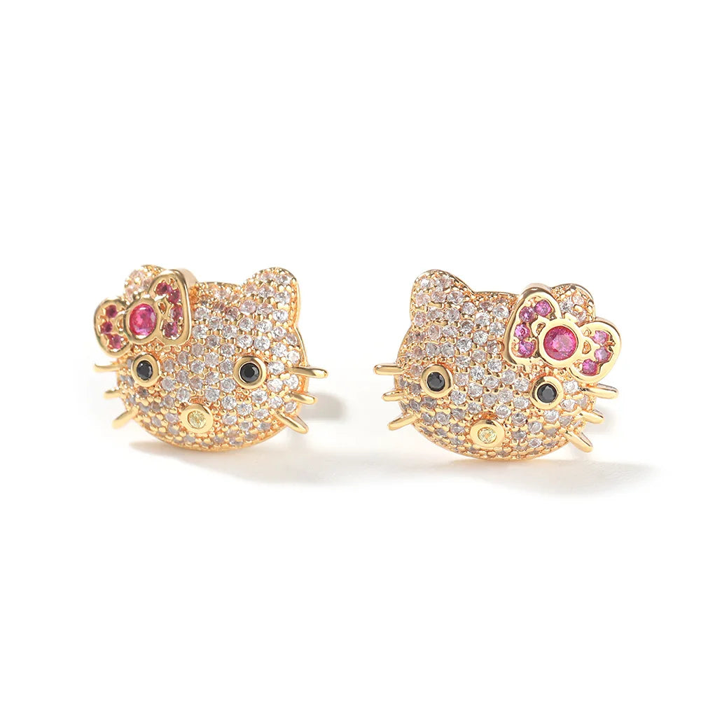 Ice Stone New Design Hellokitty Brass 18K Gold Plated Zircon Earrings