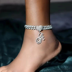 Ice Stone Gold Plated Crystal Cuban Link Initial Anklet
