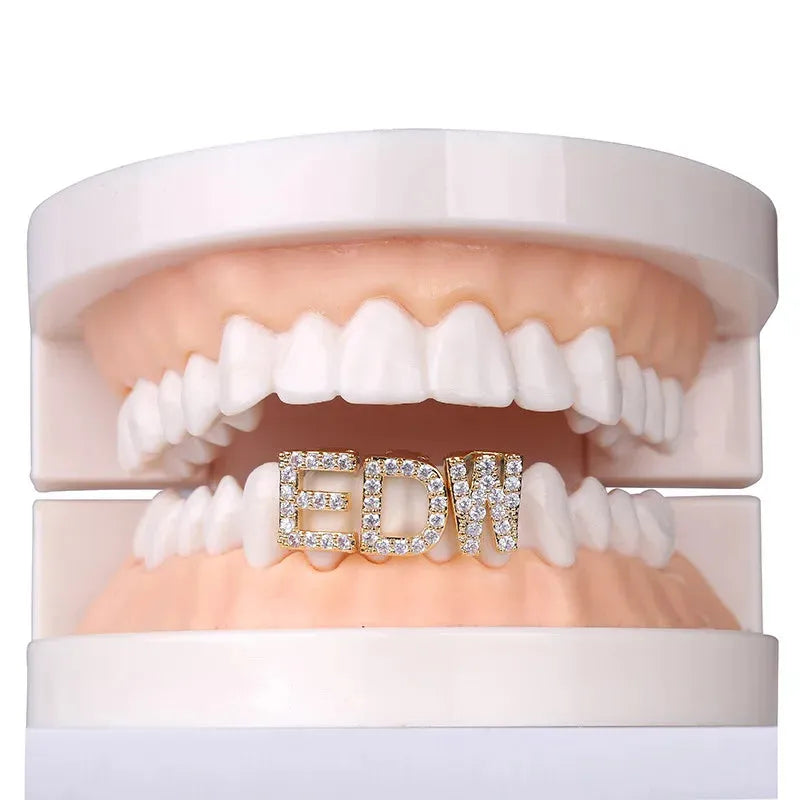 Hip Hop Gold Silver Color Fang Grill Star Custom Letter Tooth Grillz Canine Fangs Dracula Teeth Grill