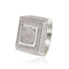 Top Icy Square Shape Rings for Men Iced Out Diamond Ring Hip Hop Brass 18K Gold Plated + AAA CZ