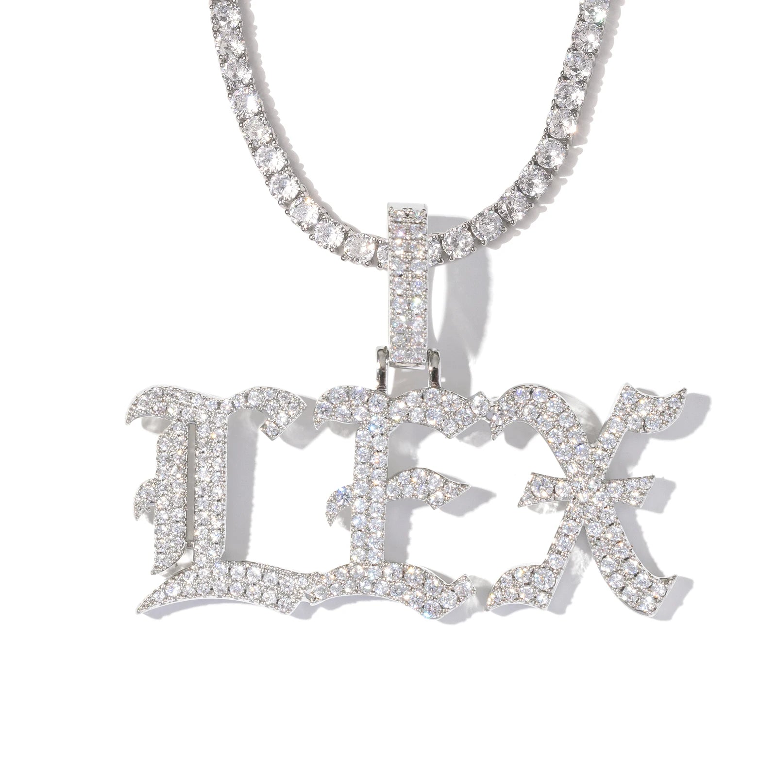 Top Icy Iced Out Vintage Greek Letter Necklace Personalised Name Two Rows CZ Retro Name Pendant for Men and Women