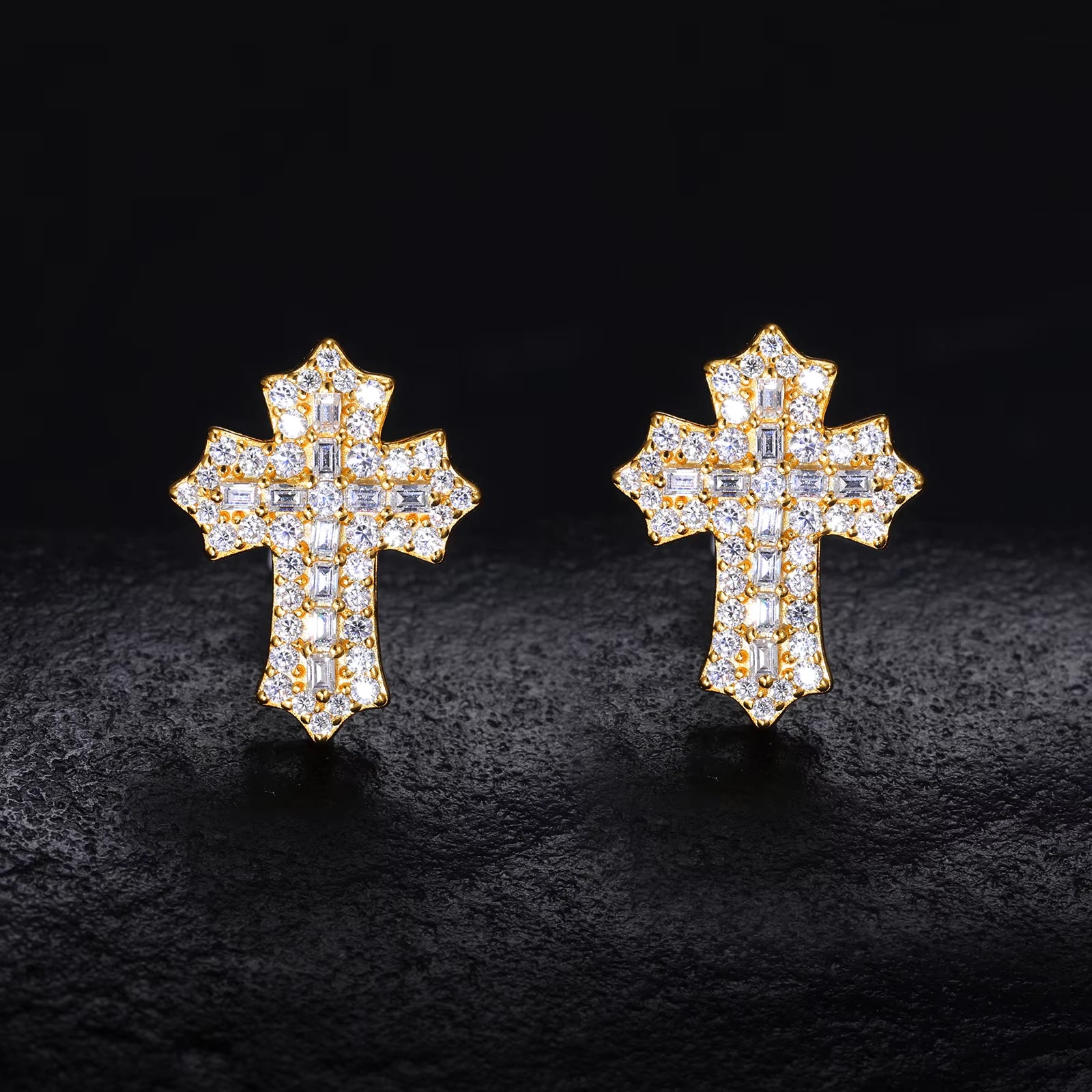 Ice Stone 2025 VVS D Moissanite Cross Earrings 925 Silver