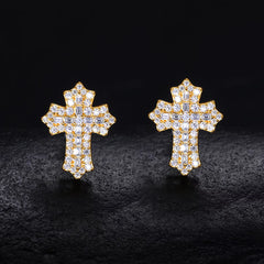 Ice Stone 2025 VVS D Moissanite Cross Earrings 925 Silver