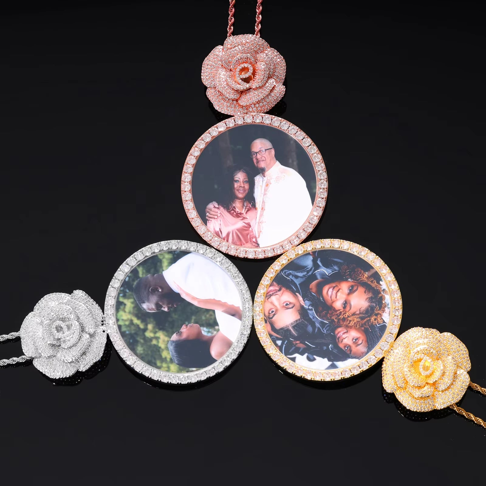 Ice Stone Custom 70MM Rose Hook CZ Photo Pendant Necklace