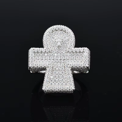Ice Stone Hip Hop Micro-Paved Moissanite Cross Ring