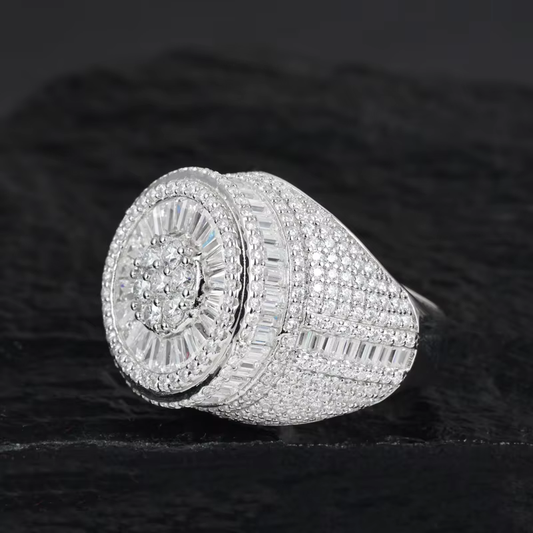 Ice Stone VVS Moissanite Micro Baguette Silver Ring