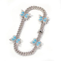 2020 Hiphop Iced Out butterfly Necklace Choker Cuban Link Chain Miami Zirconia Real 18k Gold Plated Chain Women Rapper Jewelry