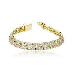 2022 New Arrival Ins 18K Gold Plated Necklace 9mm Cuban Chain Iced Out Rectangle CZ Hip Hop Jewelry Men Necklace Bracelet Set