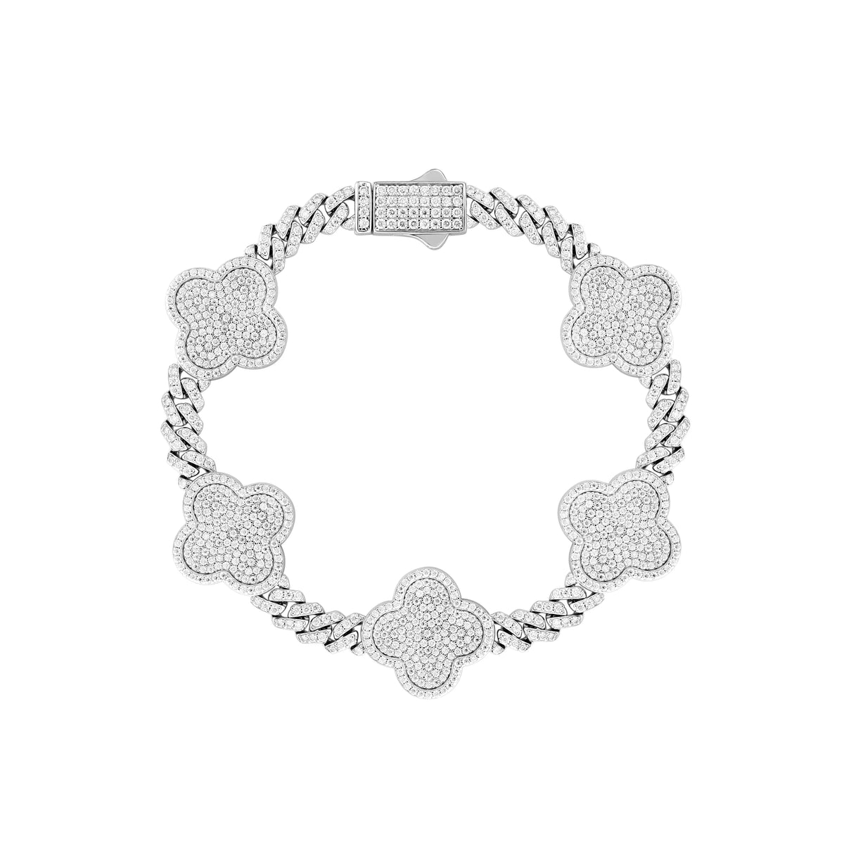 Fashion 16mm Clover Bracelet Full Diamond VVS D Moissanite 925 Sterling Silver Bangle Iced Out Hip Hop Jewelry