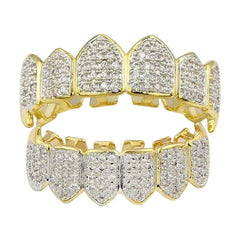 Hip Hop Latest CZ Paved Zircon Denti Grillz Gold Teeth Design Men, Luxury Gold Grillz Teeth