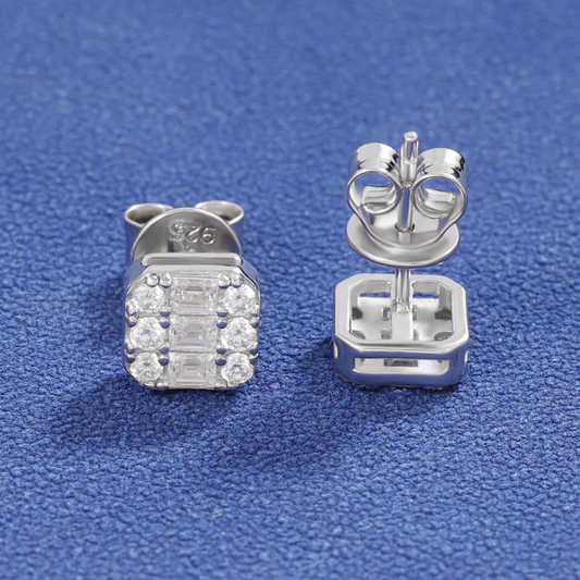 Ice Stone VVS Baguette Moissanite Geometric Stud Earrings