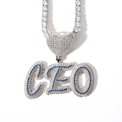 Hip Hop Iced Out Personalize Custom Name Heart Letter Pendant Necklace Brush Font Mix Color Custom Name Pendant Necklace