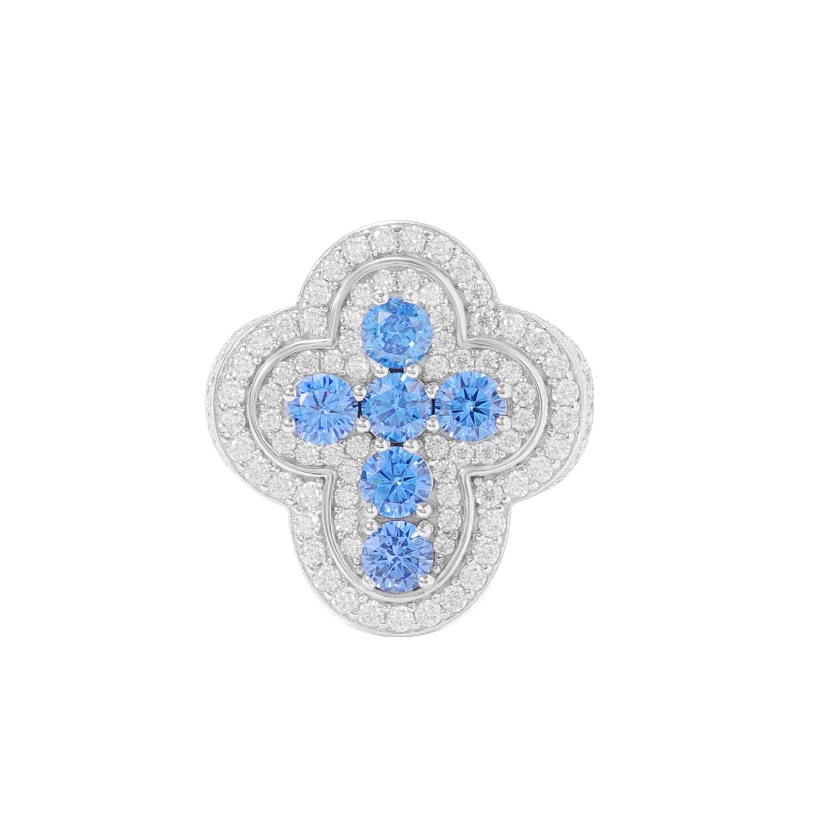 New Design Rappers Cross Moissanite Diamond Blue CZ Rings 925 Sterling Silver Pass Test Jewelry Gift Wholesale Geometric Ring