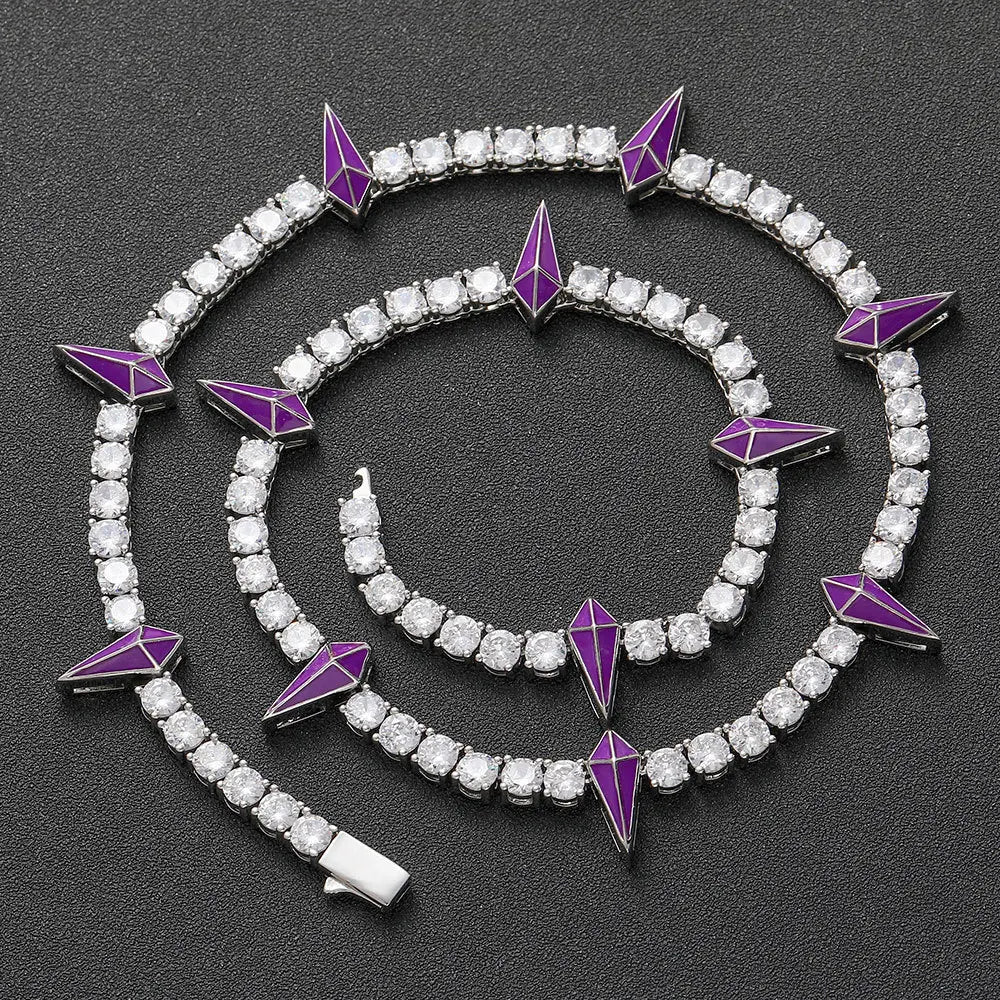 Top Icy 5mm AAA Cubic Zirconia Tennis Chain Spring Clasp Luxury Man Hip Hop Necklace Bling Multicolor Spike Tennis Necklace