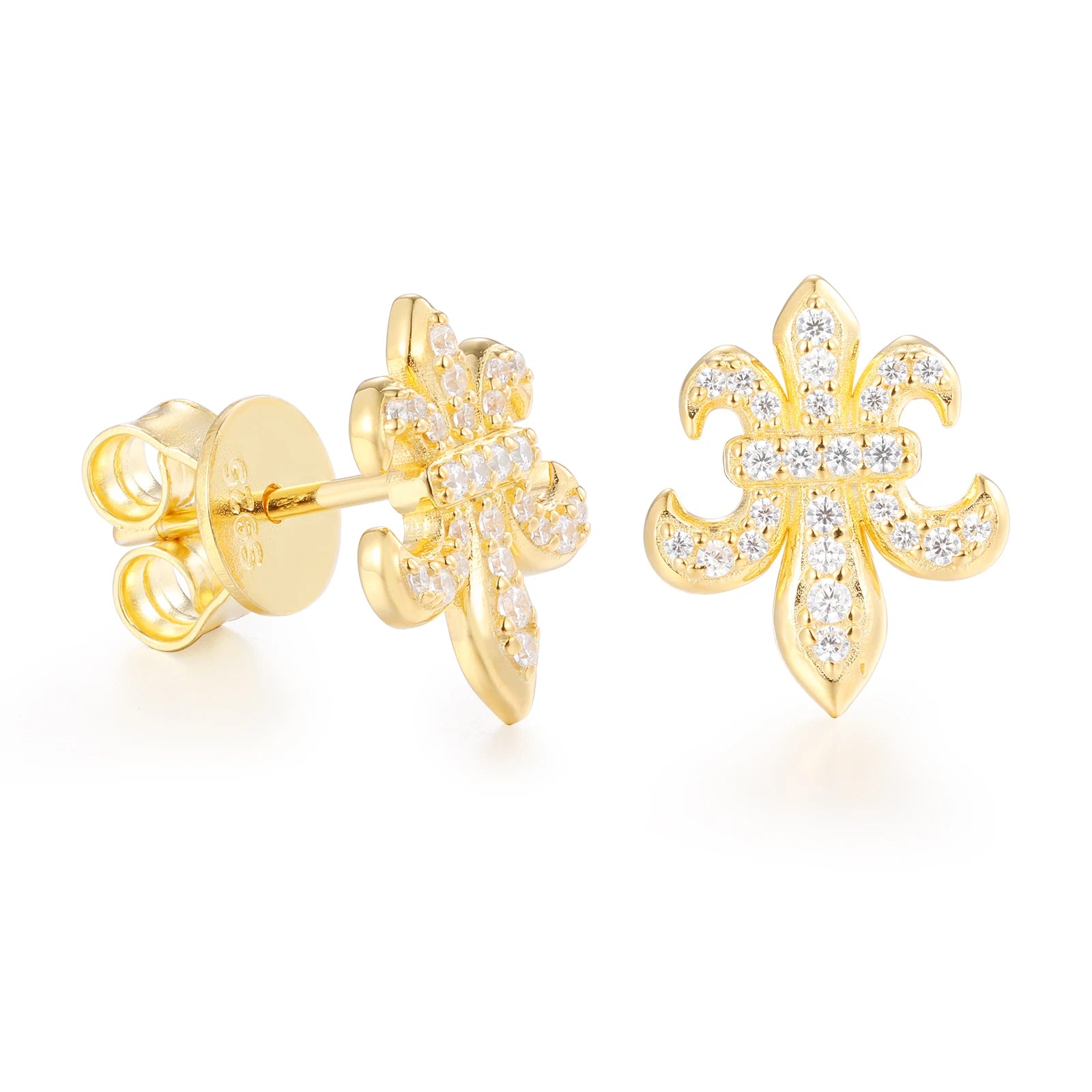 Solid Sterling Silver VVS Diamond Iced Fleur De Lis Petite Stud Earrings Pass Diamond Tester