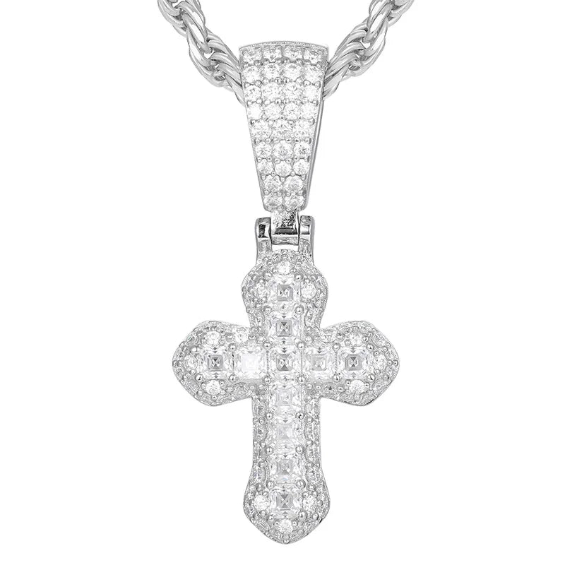 Iced Out Moissanite Hip Hop Cross Pendant for Necklace 925 Sterling Silver Fashion Jewelry Cross Necklace