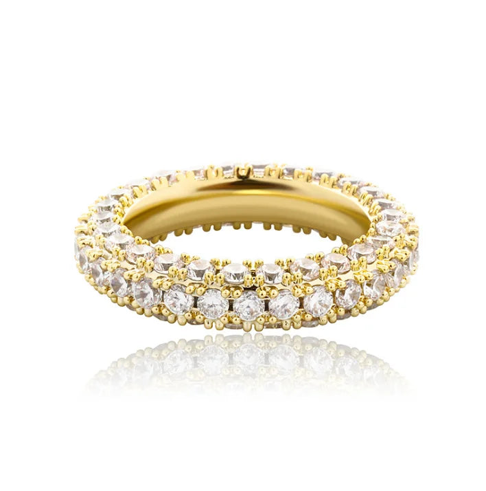 Luxury Rings 3 Rows AAA Zircon Diamond Rings 18k Gold Plated Hip Hop Gold Rings