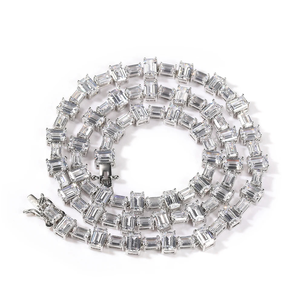 TOP ICY Gold Silver pink Mix Color baguette AAA CZ Prong Set Luxury Real Gold Plating Spring Clasp Women Tennis Chain