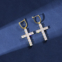 Ice Stone Hip Hop Iced Out 5A Zircon Cross Earrings