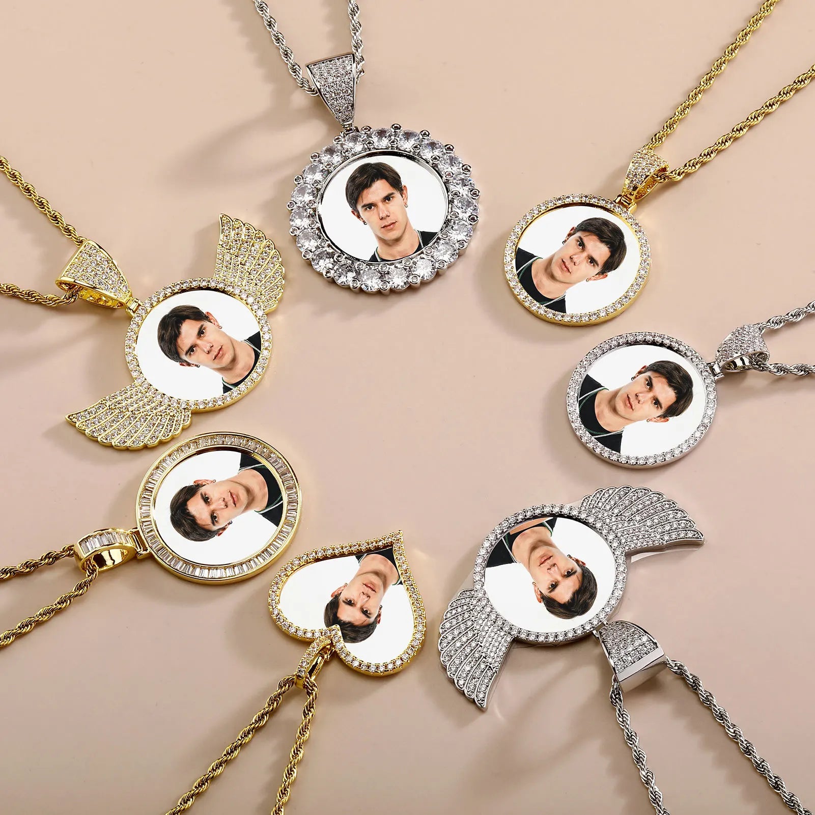 Wholesale men Brass zircon iced out cz hip hop jewelry photo frame charm pendant custom picture frame pendant necklace