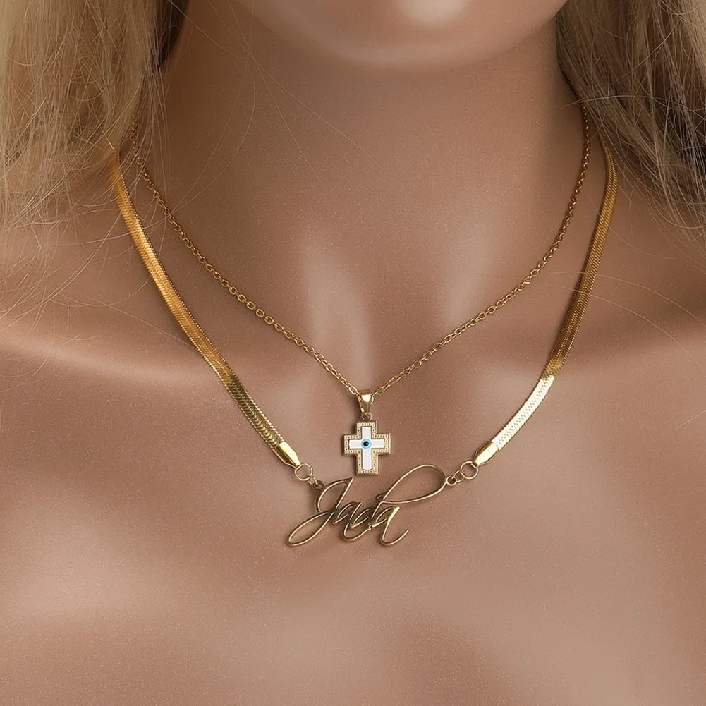 Top Icy Hip Hop Jewelry Fashion Evil Eyes Name Pendant Set Stainless Steel Personalized Punk Snake Bone Necklace for Women