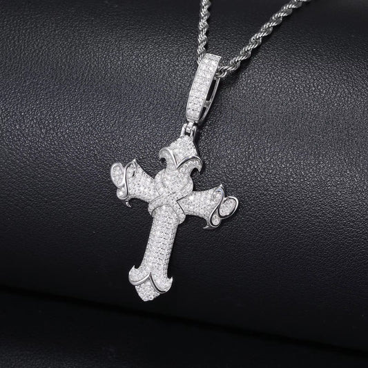 Ice Stone Iced Out 925 Silver Moissanite Cross Pendant