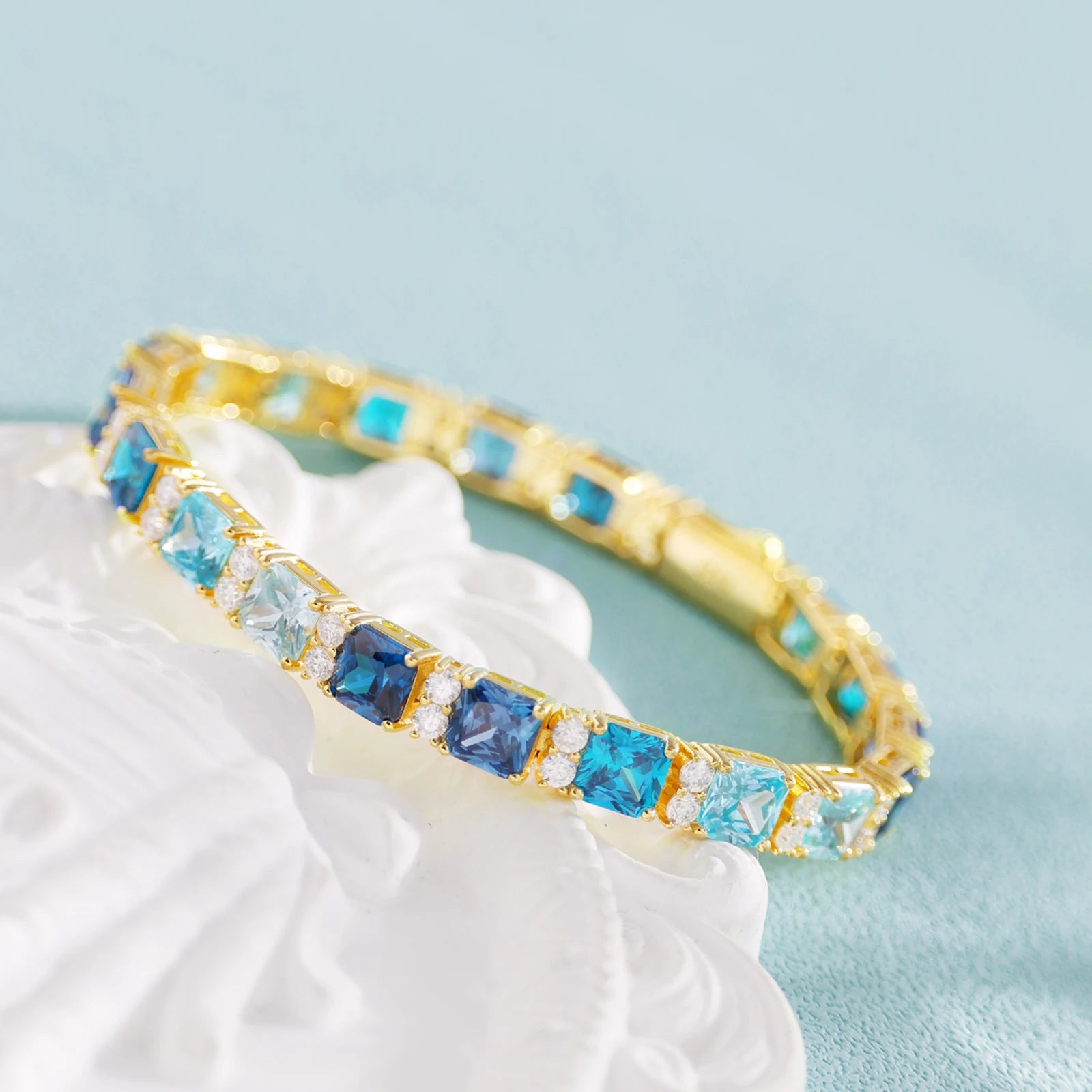 
VVS D Blue Moissanite Princess Cut Clustered Tennis Bracelet Hip Hop 925 Sterling Silver Shiny Bracelet Charm Fashion Jewelry