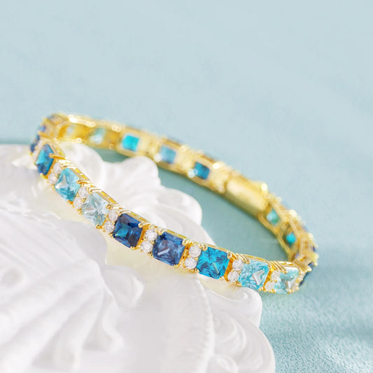 
VVS D Blue Moissanite Princess Cut Clustered Tennis Bracelet Hip Hop 925 Sterling Silver Shiny Bracelet Charm Fashion Jewelry