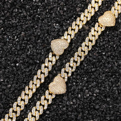 Ice Stone 8mm Heart Cuban Necklace Bracelet