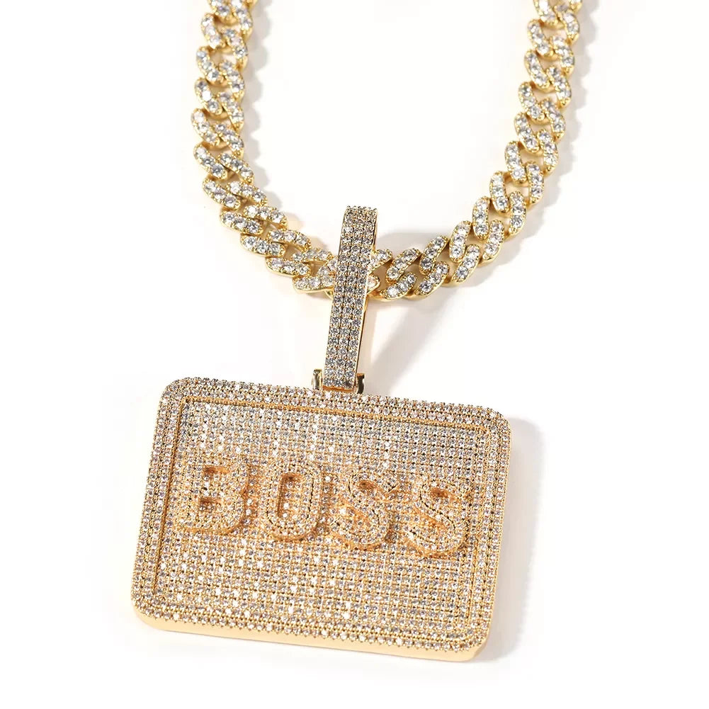 5A Zircon rectangle full CZ micro setiing custom text iced out pendant necklace hip hop personalized name fashion necklace