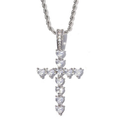 2023 New Fashion Wholesale Heart Cut Diamond Tennis Cross Pendant Christian Jesus Pendant Necklace for Jewelry Making
