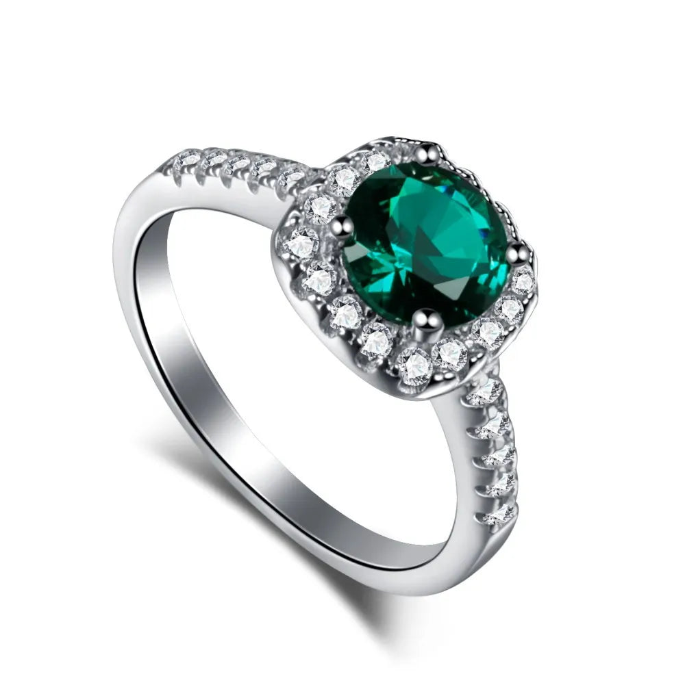 TOP ICY 2022 Round Big 5A pink CZ Stone 925 Sterling Silver Women Ring Blue Green Luxury Women Fashion Iced Out Ring