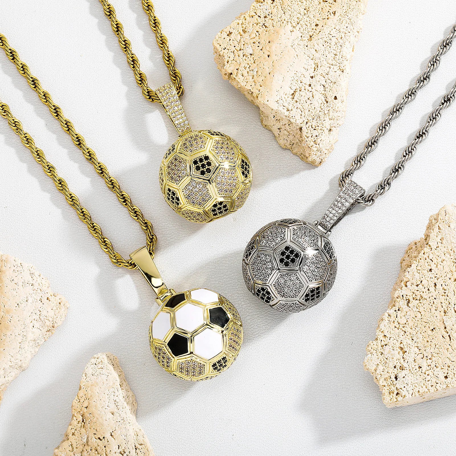 Top Icy Full Diamond Football Pendants Fashion Jewelry Necklaces Brass 18K Gold Plated Ice Out Hip Hop Jewelry