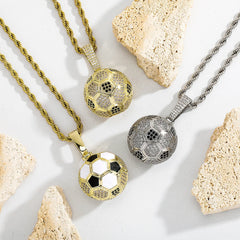 Top Icy Full Diamond Football Pendants Fashion Jewelry Necklaces Brass 18K Gold Plated Ice Out Hip Hop Jewelry
