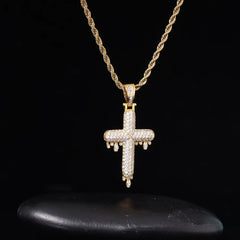 Ice Stone 18K Gold Plated Baguette CZ Cross Necklace