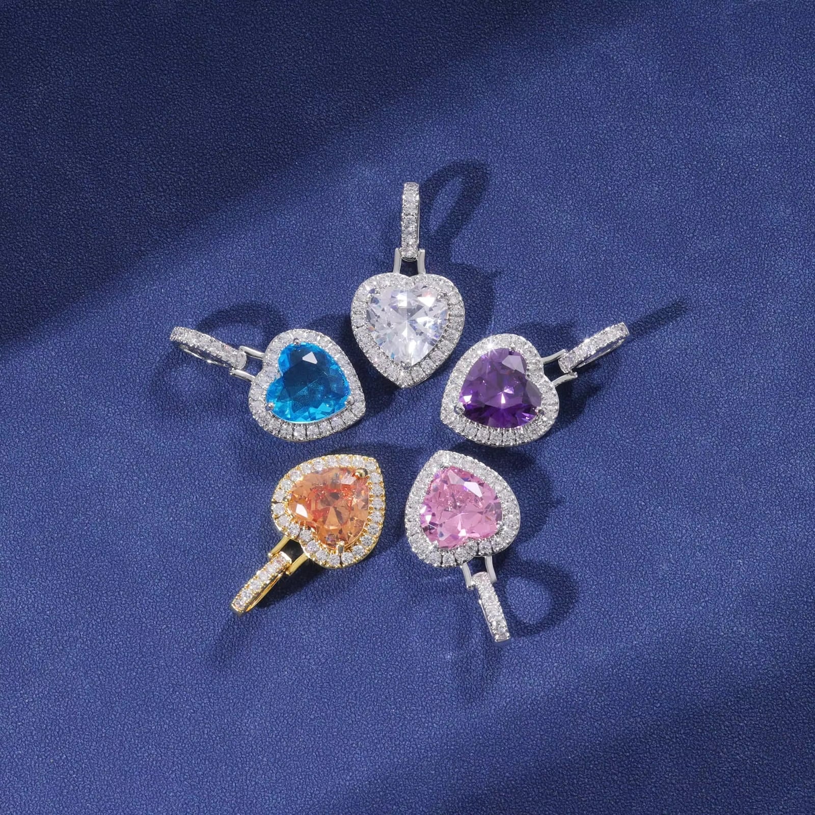 Ice Stone Iced Out Big Heart Gem CZ Love Pendant Necklace