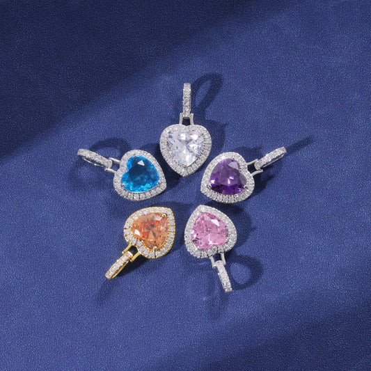 Ice Stone Iced Out Big Heart Gem CZ Love Pendant Necklace