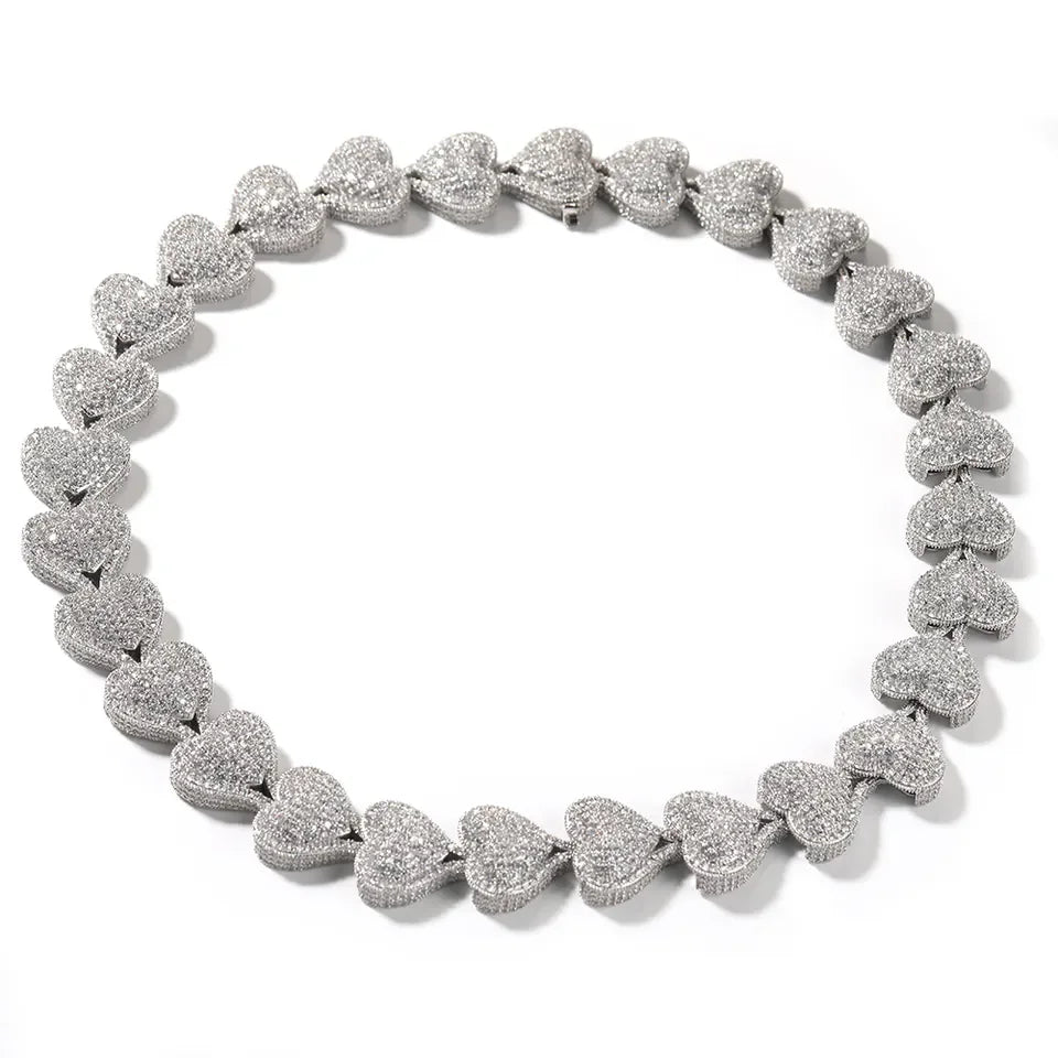 TOP ICY Iced Out Bling Heart Shape Diamond Chain for Women Love Heart Necklace Jewelry Making 5A Cubic Zircon