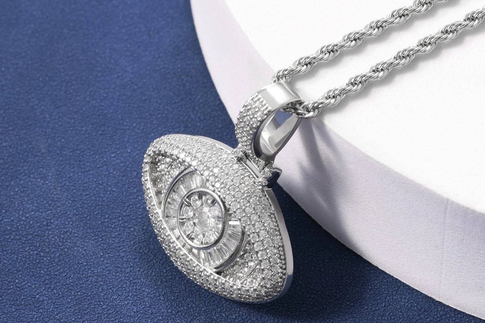 New Trendy Jewelry Baguette Eye Pendant Necklace Iced Out 5A CZ Pendant Jewelry Fashion Eye Brass for Gift Party