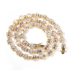 TOP ICY Gold Silver pink Mix Color baguette AAA CZ Prong Set Luxury Real Gold Plating Spring Clasp Women Tennis Chain