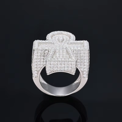 Ice Stone Hip Hop Micro-Paved Moissanite Cross Ring