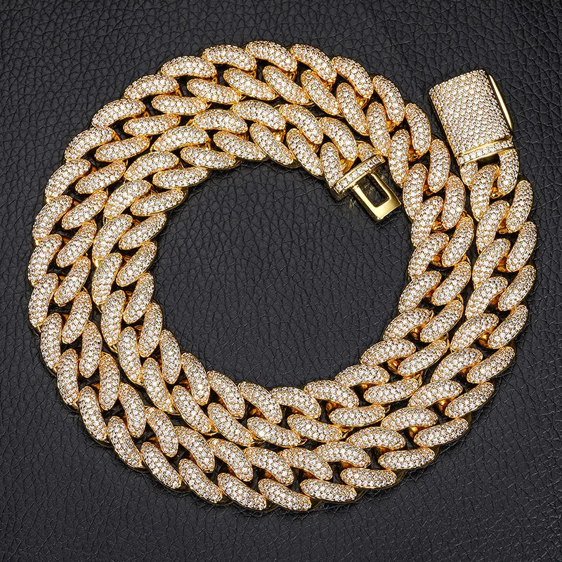 Luxurious 15mm Bubble Cuban Link Chains Iced Out Jewelry Diamond Necklace 18k Gold Plated for Men