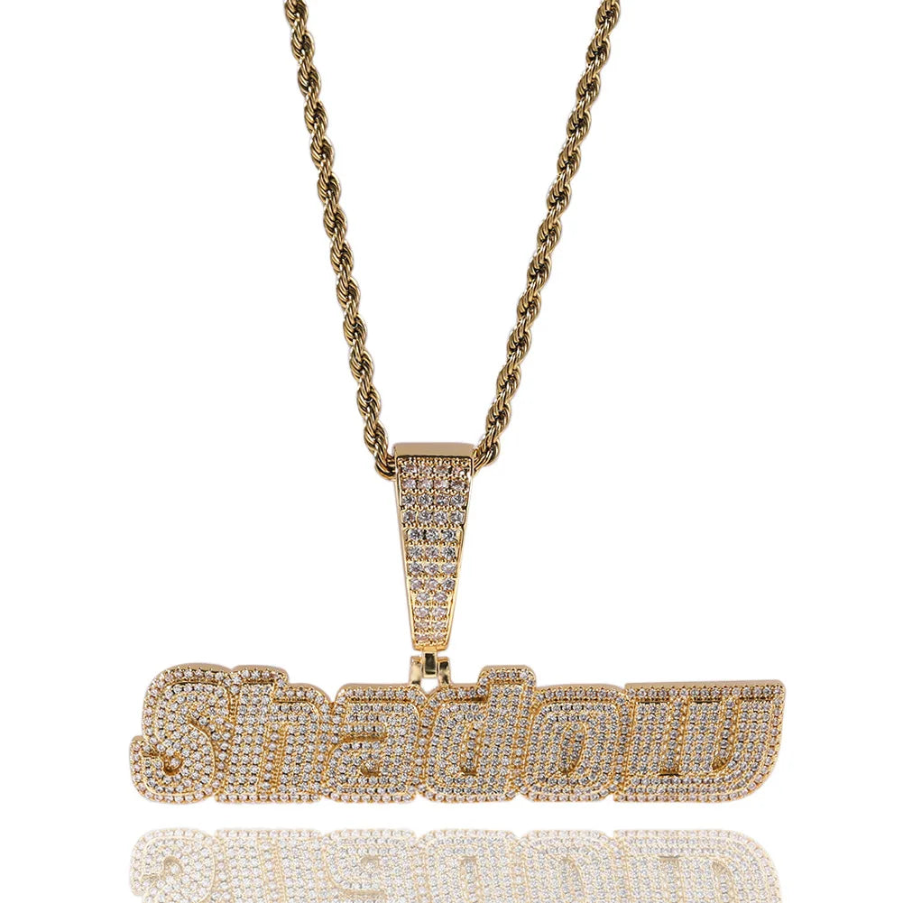 TOP ICY 3 layers cubic zircon micro prong setting custom name necklace personalized name iced out plate pendant hip hop jewelry
