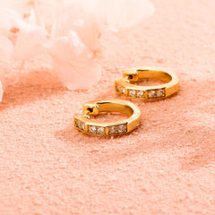 Ice Stone Hip Hop Diamond Gold Plated Micro Pave Hoop Earrings