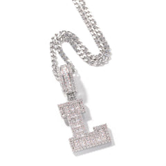 New Items Hip Hop Brass CZ Baguette Letter Pendant Necklace A-Z Initial White Gold/ Gold Color Letters Pendant Iced Out Jewelry