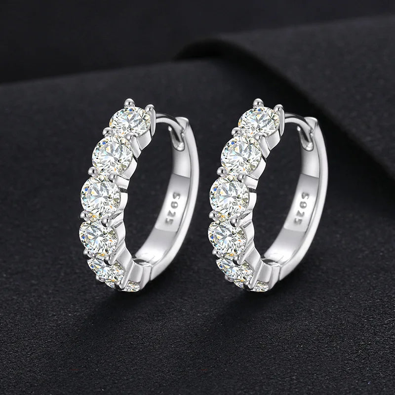 Wholesale Bling Bling 2mm 3mm 4mm Earrings 925 Sterling Silver Round Grade D Moissanite Hoop Earrings Iced Out in Round Shape