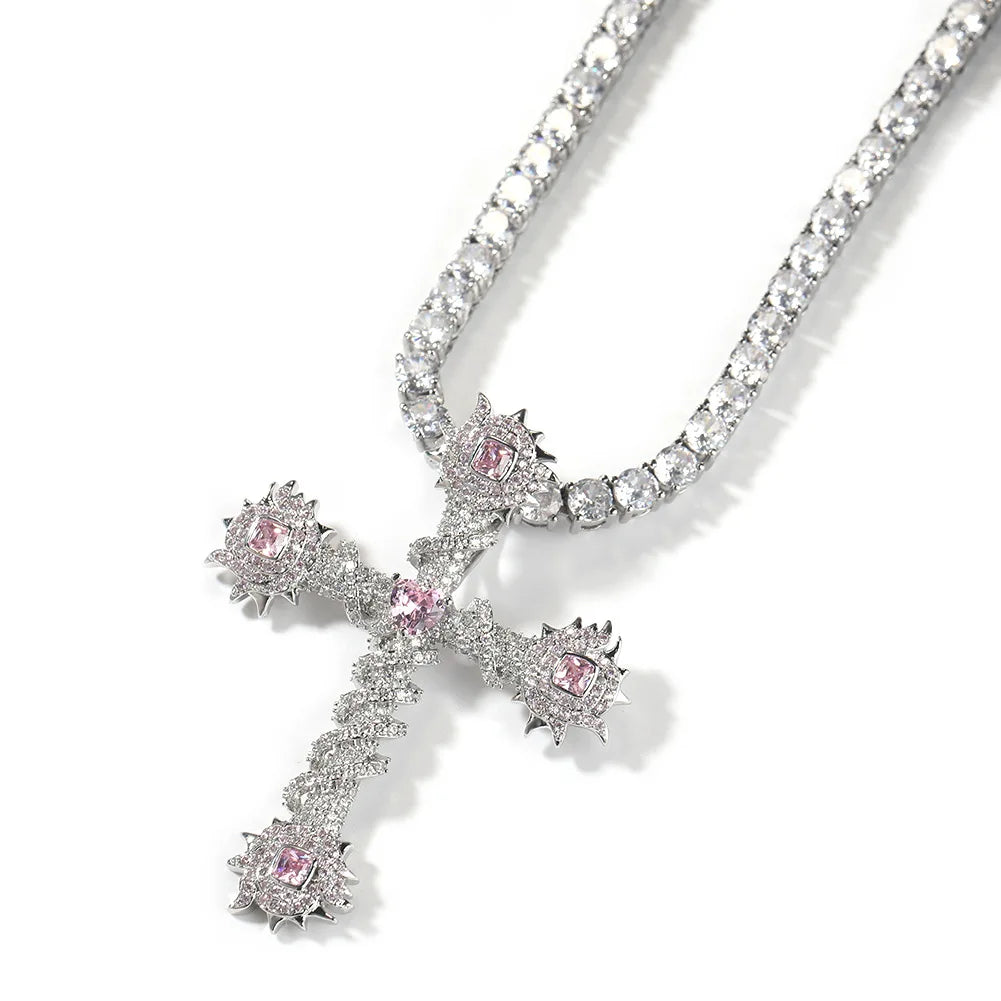 2023 Hip Hop Zirconia Christian Jesus Cross Pendant Necklace 5A CZ Religious Cross Necklace Gold Plated with Rope Chain