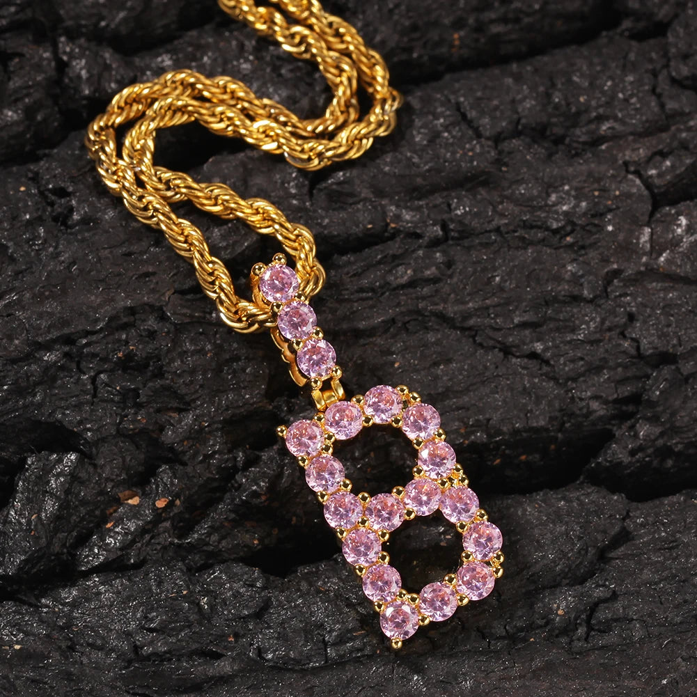 2020 New Iced Out Bling pink Cz Tennis Chain Custom Name Pendant 26 Initial Letters Alphabet Necklace Jewelry