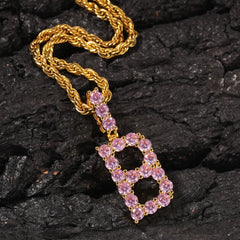 2020 New Iced Out Bling pink Cz Tennis Chain Custom Name Pendant 26 Initial Letters Alphabet Necklace Jewelry